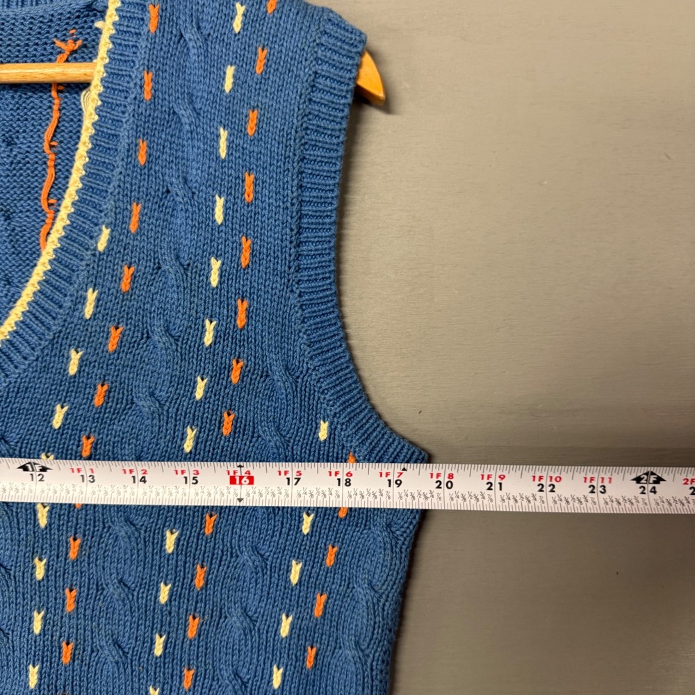 Vintage Cricket Sweater Vest Blue Cable Knit Embroidered V-Neck Cotton Medium - Picture 4 of 5